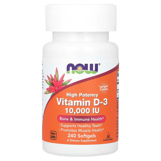 NOW Foods, Vitamin D-3, High Potency, 10,000 IU, 240 Softgels - Medaid International