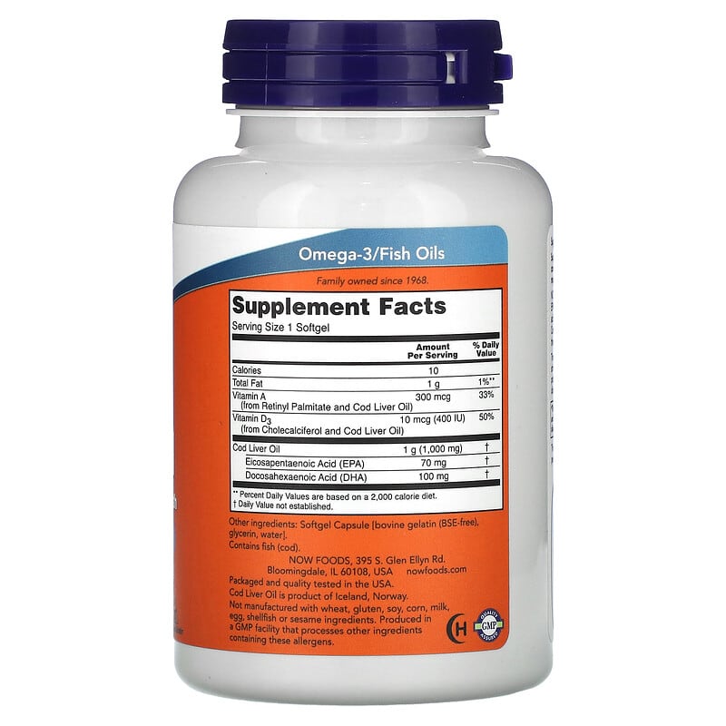 NOW Foods, Cod Liver Oil, Extra Strength, 1,000 mg, 90 Softgels - Medaid International