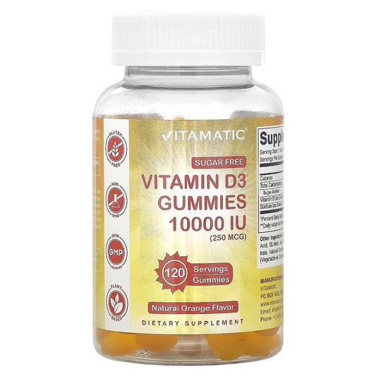 Vitamatic, Vitamin D3, Natural Orange, 10,000 IU, 120 Gummies - Medaid International
