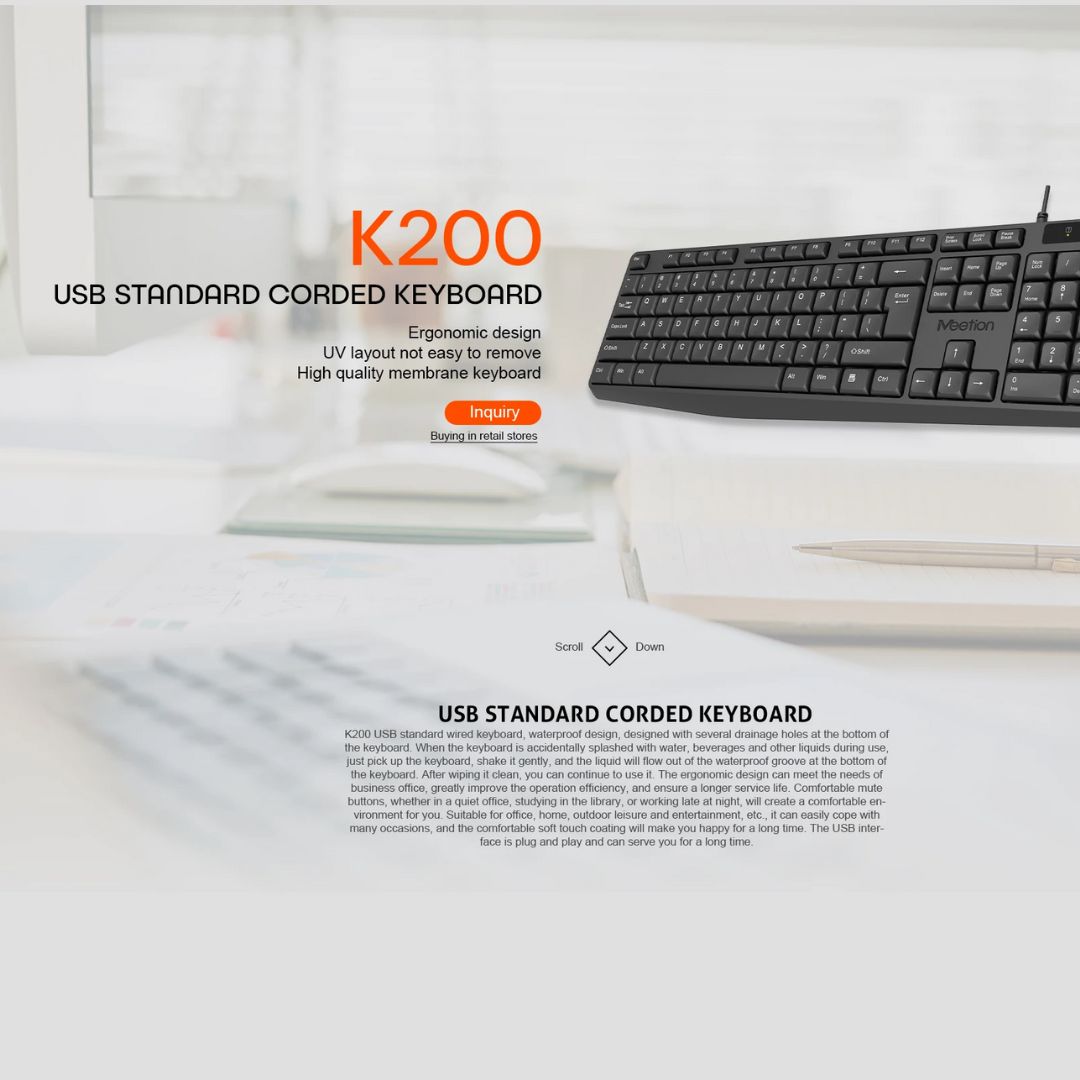 Meetion MT-K200 Economical Universal Waterproof 104 Keys USB Wired Office Keyboard - Medaid International
