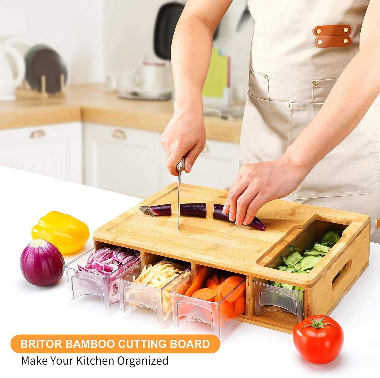 Bamboo Cutting Board with Containers