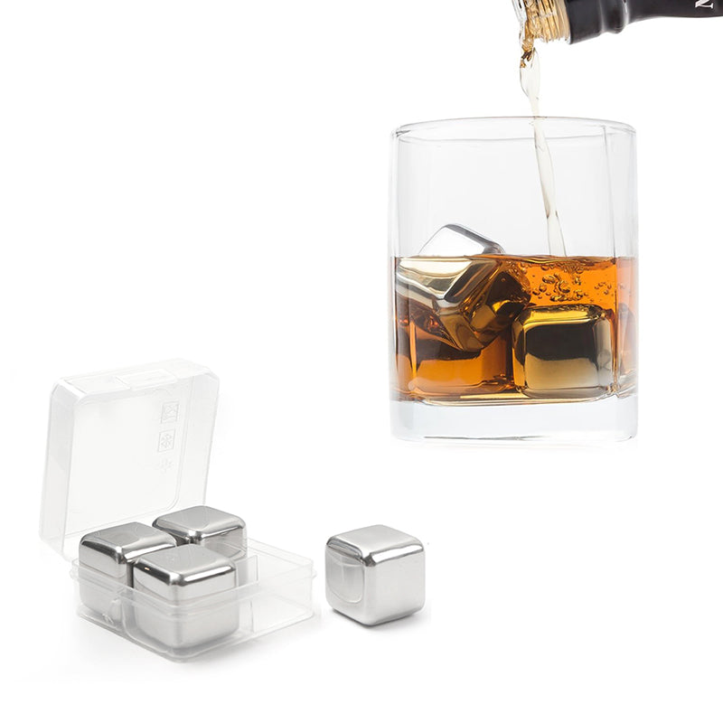 4 Pieces Reusable Stainless Steel Ice Cubes Chilling Stones Fast Cooler for Drink Whiskey Vodka Wine - Medaid International