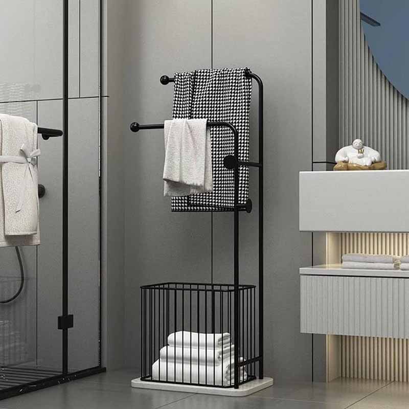 120 CM Freestanding Metal Towel Rack with Stable Marble Base and Removable Laundry Basket Space Saving Towel Organizer and Hanger Stand for Bathroom - Medaid - Lebanon