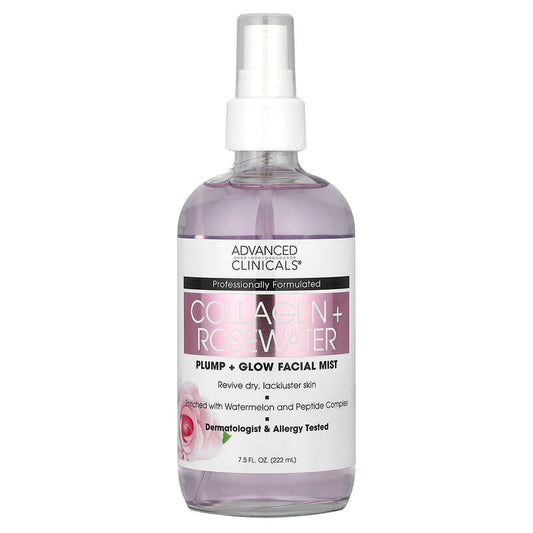 Advanced Clinicals, Collagen + Rosewater, Plump + Glow Facial Mist, 222 ml - Medaid International