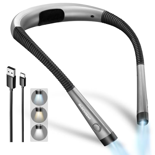 Glocusent - 3-Color & 6-Brightness Rechargeable Book Light with Bendable Neck