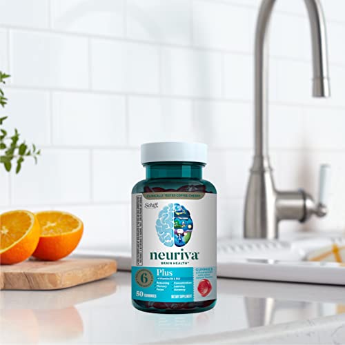 NEURIVA Plus Brain Supplement for Memory,Focus & Concentration+Cognitive Function with Vitamins B6 & B12 and Clinically Tested Nootropics Phosphatidylserine and Neurofactor,50ct Strawberry Gummies - Medaid International