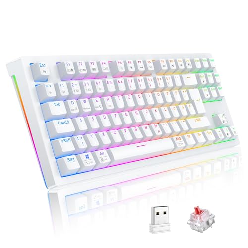 Tecurs - Wireless Programmable 80% TKL QWERTZ Mechanical Keyboard with RGB Lighting and Red Switches