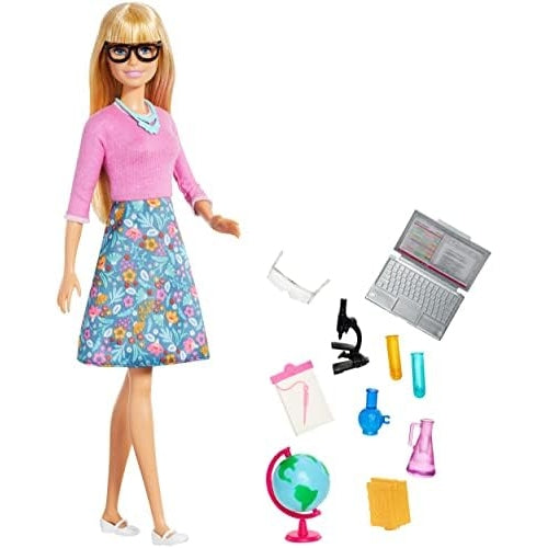 Barbie Teacher Doll, Blonde, With 10 Teaching Accessories, Including Spinning Globe And A Laptop That Opens And Closes, Gift For 3 To 7 Year Olds - Medaid - Lebanon