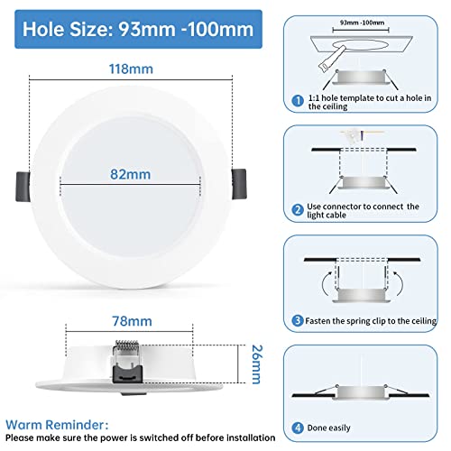 Eande - 10 LED Recessed Spotlights, Dimmable, IP44, 4000K Neutral White