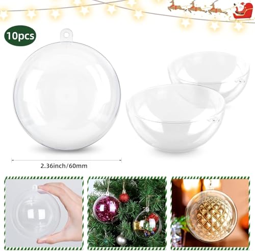 10pcs 2.36''/60mm Christmas Balls Clear Plastic Fillable Baubles Ball for Christmas Tree Ornaments Hanging Pendants Wedding Party Christmas Decorations Navidad, DIY Christmas Ornaments - Medaid International