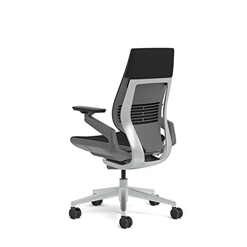 Steelcase Gesture Office Chair - Buzz2 Black Upholstered Wrapped Back Platinum Metallic Frame Medium Seat Merle Seat/Back/Arms (Dark/Light) Hard Floor Caster Wheels - Medaid International
