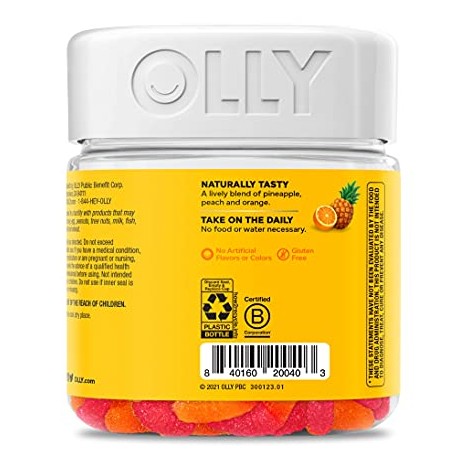 OLLY Hello Happy Gummy Worms, Mood Balance Support, Vitamin D, Saffron, Adult Chewable Supplement, Tropical Zing - 60 Count - Medaid International