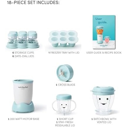 NutriBullet Baby 200 Watts, 18 Piece Set, Baby Care System, Multi-Function High Speed Blender, Mixer System With Nutrient Extractor, Smoothie Maker, Blue , BB-101B , "1 year Warranty" - Medaid