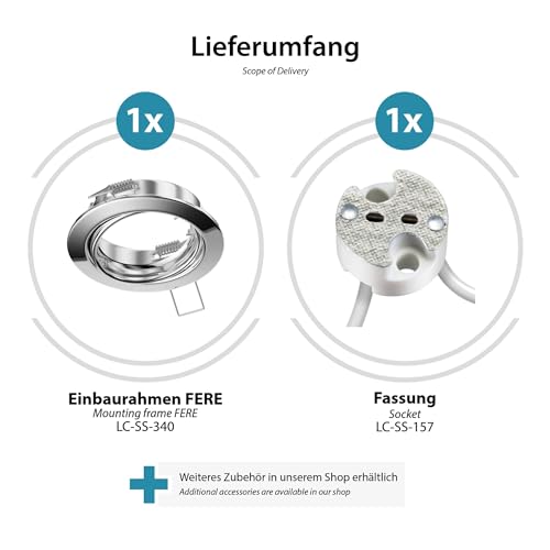 Ledscom.de - 6 Pieces Chrome Swiveling Recessed Ceiling Frame with GU5.3 Socket
