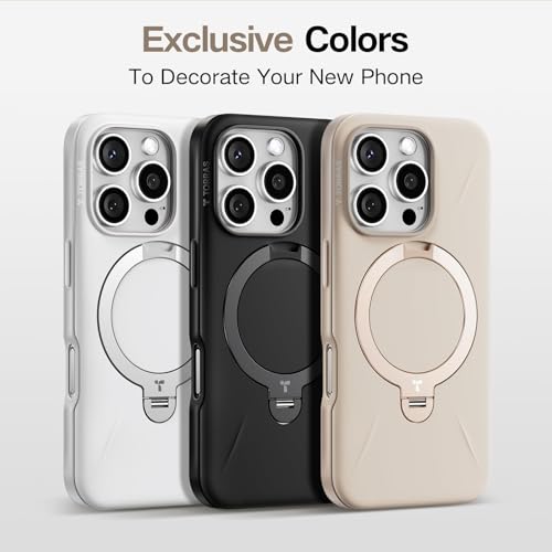 TORRAS 360° Spin Stand for iPhone 16 Pro Case, Fit for Magsafe, Hard PC Mil-STD Protective Scratch-Resistant Case for iPhone 16 Pro Phone Case, Ostand Spin, Dune Beige, 6.3 inch - Medaid International