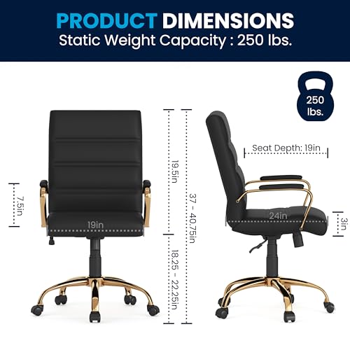 Flash Furniture Whitney Mid-Back Swivel LeatherSoft Desk Chair with Wheels, Padded Seat and Armrests, Adjustable Height Padded Office Chair, Black|B07FYMJMZX