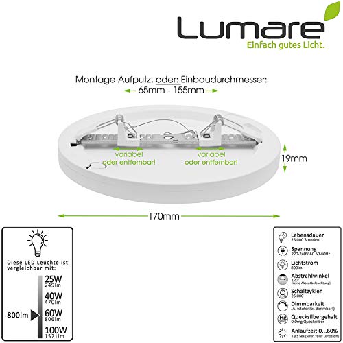 Lumare - Dimmable LED Ceiling Light 12W Extra Flat Round 800lm IP44