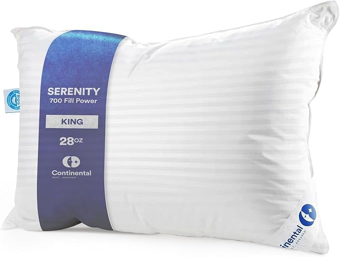 Continental Bedding | Serenity Goose Down Pillow | 700 Fill Power Hungarian White Down | 400TC Cotton Damask Shell | Made in USA | Medium, King (Pack of 1) - Medaid International