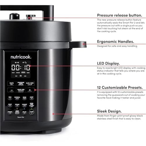 Nutricook Smart Pot 2,6 Liters,9 In 1 Electric Pressure Cooker, Slow Cooker,Rice Cooker, Steamer, Sauté Pot, Yogurt Maker & More, 12 Smart Programs With New Smart Lid"Min 1 year manufacturer warranty": Buy Online at Best Price in UAE - Amazon.ae - Medaid