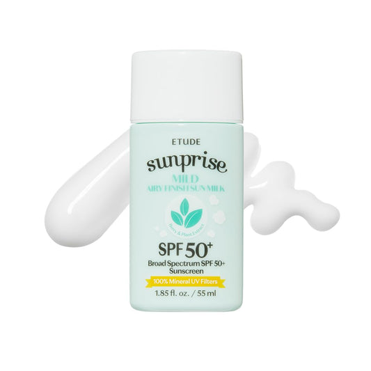ETUDE Sunprise Sunscreen Mild Sun Milk SPF 50+ / PA++++ (55ml) | Sebum-free, Non-Sticky, Long Lasting Protection, 100% Mineral Korean Sunscreen for sensitive skin - Medaid International