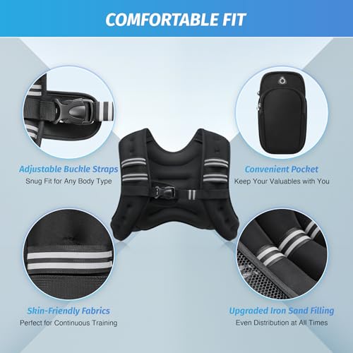 ZELUS Weighted Vest, 6lb/8lb/12lb/16lb/20lb/25lb/30lb Weight Vest with Reflective Stripe for Workout, Strength Training, Running, Fitness, Muscle Building, Weight Loss, Weightlifting|B07518RBH2