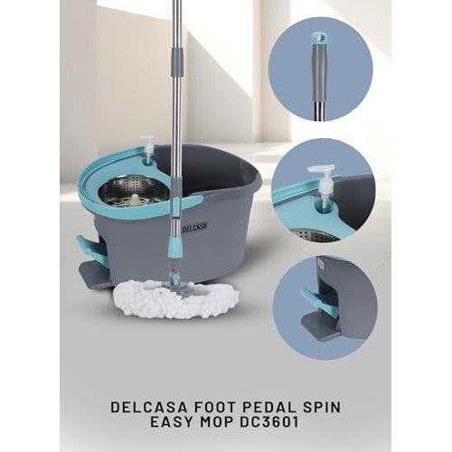 Delcasa Easy Wring & Clean Spin mop & Bucket Set with Foot Pedal Floor mop with Spinning Wringer Turbo Refill 100% Microfibre mop Head - Medaid International