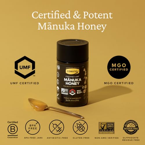 Comvita Manuka Honey UMF 20+ (MGO 829+) - Raw Manuka Honey New Zealand, Pure & Unpasteurized, Superfood for Immune Health, Use in Tea, Wild, Monofloral, Non-GMO - 250g (8.8 oz) - Medaid International