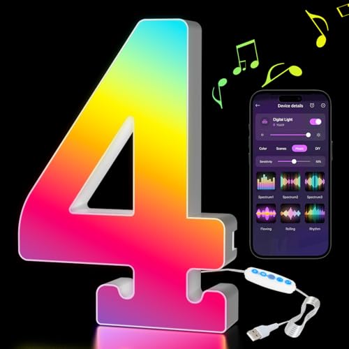 Kangtaixin - RGB Color Changing LED Number Lights, APP Control, Dimmable, USB Powered