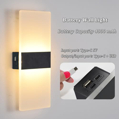 Vomi - Battery Operated Wall Sconce Lights, USB Rechargeable, Touch Control, Set of 2