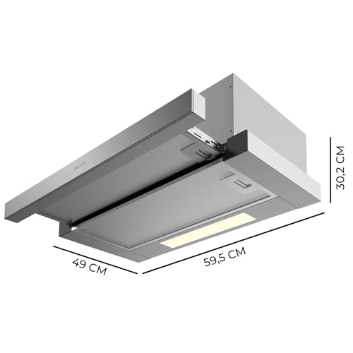 Cecotec - Telescopic Cooker Hood 60 cm, 165 W Motor, 650 m³/h Suction, Stainless Steel Finish