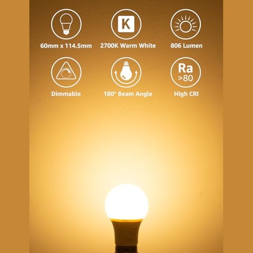 Lepro - Pack of 6 Dimmable E27 LED Bulbs, 8.5W, 806 Lumen, Warm White