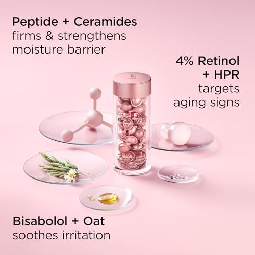 Elizabeth Arden Retinol + HPR Ceramide Rapid Skin Renewing Anti-Aging Face Serum Capsules, Fine Lines & Wrinkles Treatment with Peptides, Vitamin E, & Niacinamide, 60 Count - Medaid International