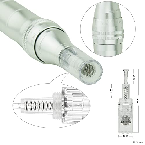 Tbphp - M1 Electric Derma Beauty Pen Kit with 12 Replacement Cartridges, Silver