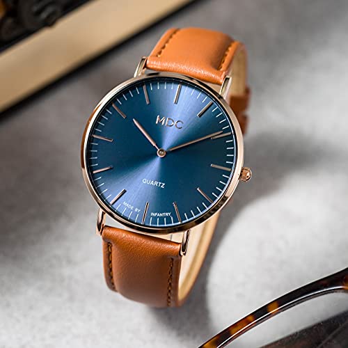 Infantry - Minimalist Ultra Thin Quartz Watch with Genuine Leather Strap