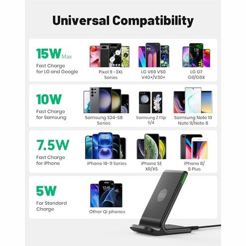 INIU - 15W Fast Qi Wireless Charger with Sleep-Friendly Light, Compatible with iPhone & Samsung