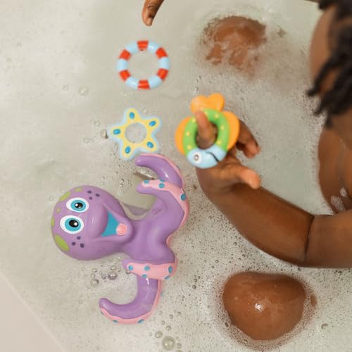 Nuby Floating Octopus Toy with 3 Hoopla Rings - Baby Bath Toy for Boys and Girls - 18+ Months - Purple (Pack of 1) - Medaid International