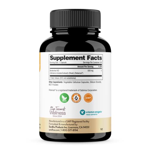 Sandhu's Berberine HCL Supplement 500mg per capsule with 97% Pure Berberis Aristata Extract| 60 count| Supports Weight Management & Healthy Energy levels| Made in USA, Vegetarian, Non-GMO, Gluten Free - Medaid International