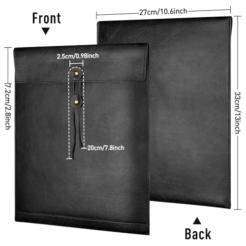 Qixin - Black A4 PU Leather File Folder, String Tie Closure, Document Organizer