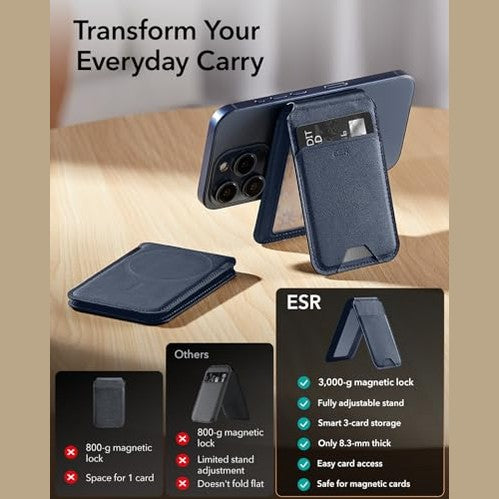 Esr - Magnetic Wallet for iPhone 15/14/13/12, Adjustable Stand, 3 Card Holder, Vegan Leather