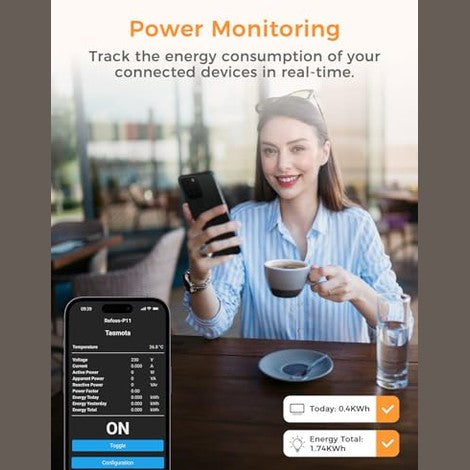 Refoss - Tasmota Smart Plug with Power Meter, 16A WiFi Socket, Google Home Compatible