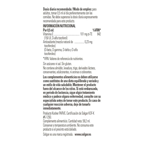 Solgar, Liquid Vitamin E (with Dropper), 2 Ounce - Medaid International