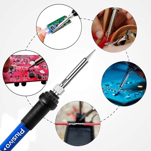 Plusivo - 60W Adjustable Temperature Soldering Iron Kit with Stand & Solder Wire