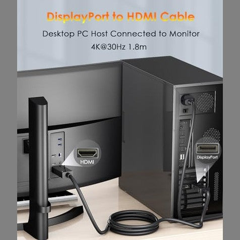 Mepsies - 6ft DisplayPort to HDMI Cable, 4K Resolution, Uni-Directional, Compatible with PC & TV