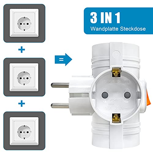 Tanxis - 2 Pack Double Socket Adapter with Switch, Portable 3 Way Wallplate