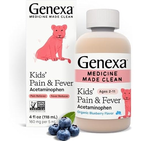 Genexa Kids’ Pain and Fever Reducer | Childrens Acetaminophen, Dye Free, Liquid Oral Suspension Medicine for Kids 2-11 | Delicious Organic Cherry Flavor | 160 mg per 5mL | 4 Fluid Ounces - Medaid International