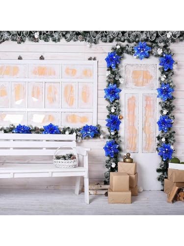 5pcs Blue Christmas Tree Ornament Hanging Decoration - Featuring Delicate Sparkles on The Petals, Suitable for Home Décor, Wedding Celebrations, and Festive Decorations. - Medaid International