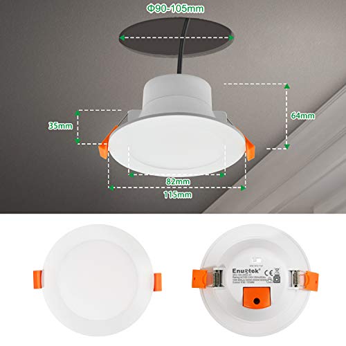 ENUOTEK - Dimmable 10W LED Round Downlights, Color Adjustable 3000K-5000K, IP44 Dampproof
