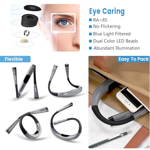 Glocusent - 3-Color & 6-Brightness Rechargeable Book Light with Bendable Neck