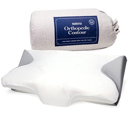 SUTERA - Dream Deep Contour Memory Foam Pillow, Orthopedic Cervical Support for Neck, Shoulder and Back Pain Relief, Ergonomic Pillow for Side, Back and Stomach Sleepers, Washable Cover - White+Bag - Medaid International