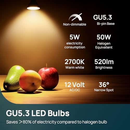 Linkind - GU5.3 MR16 LED Bulbs, 5W, 520LM, Warm White 2700K, Pack of 5